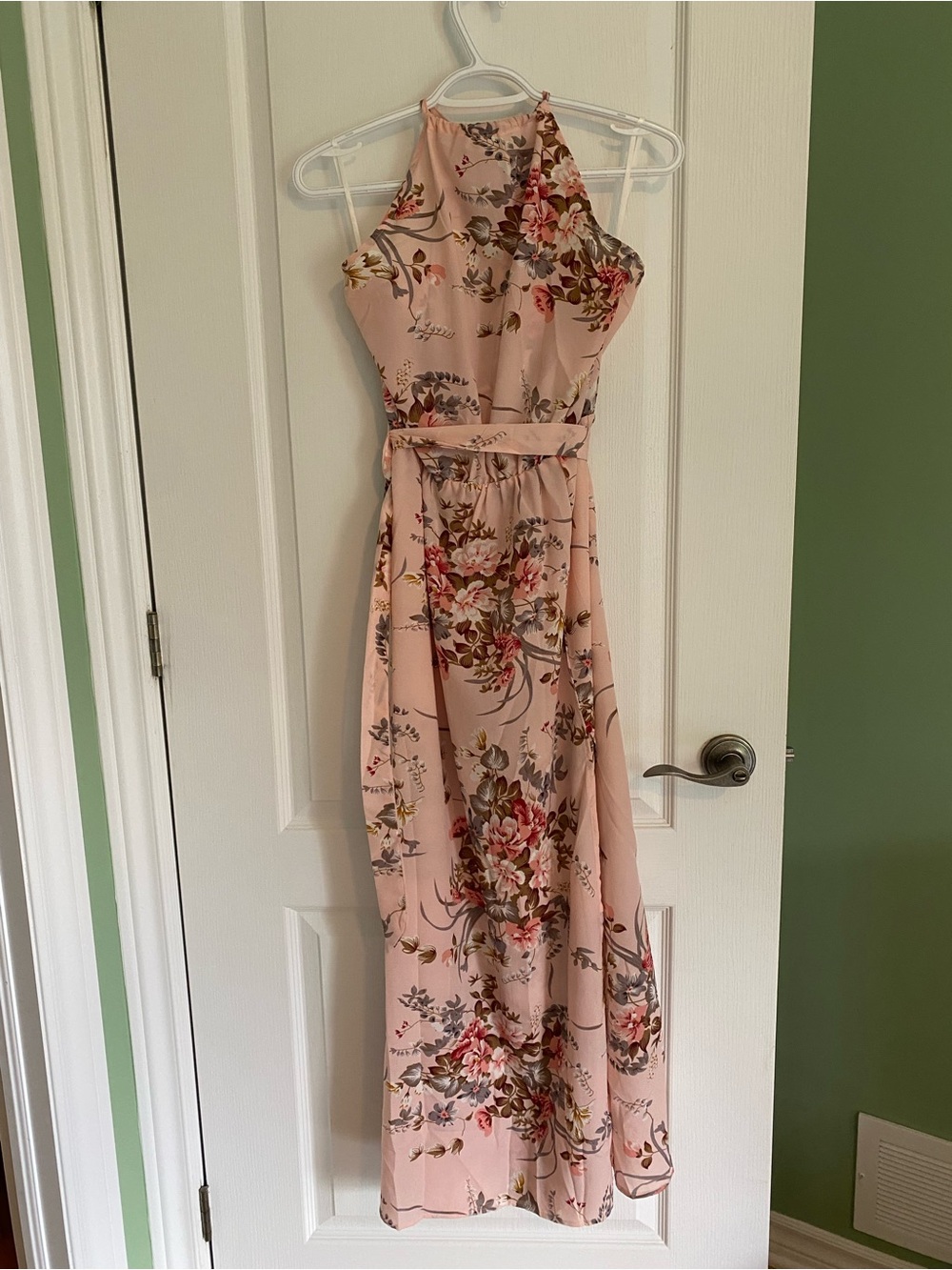 Floral Halter Maxi Dress in Blush Pink